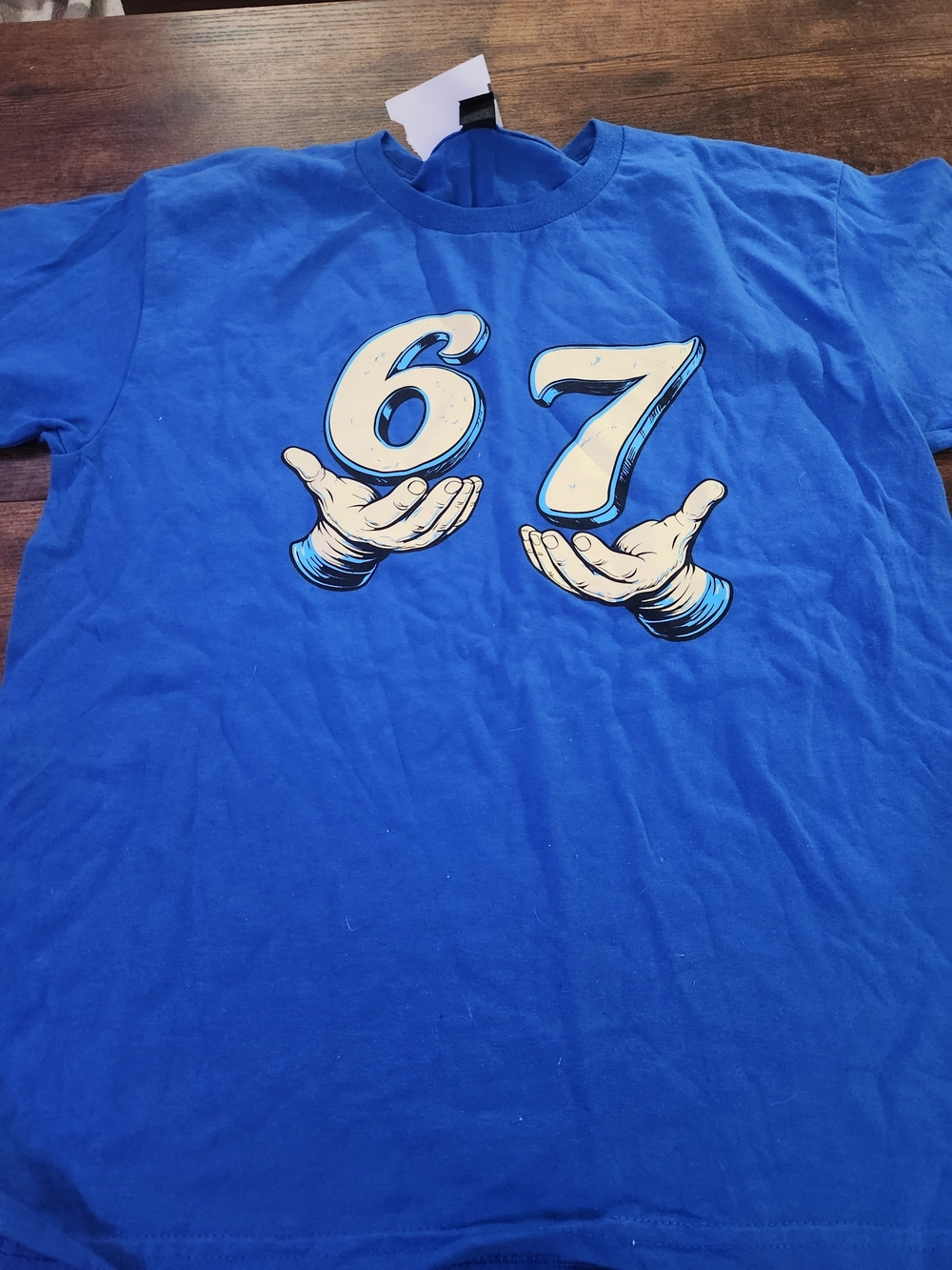 Blue Men's Graphic Tee with 67 Hand Design